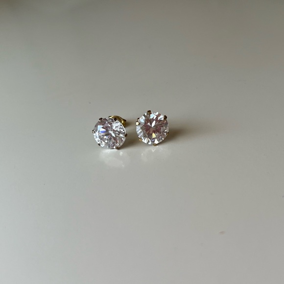 Gold Cubic Zirconia Stud Earrings - Picture 5 of 9